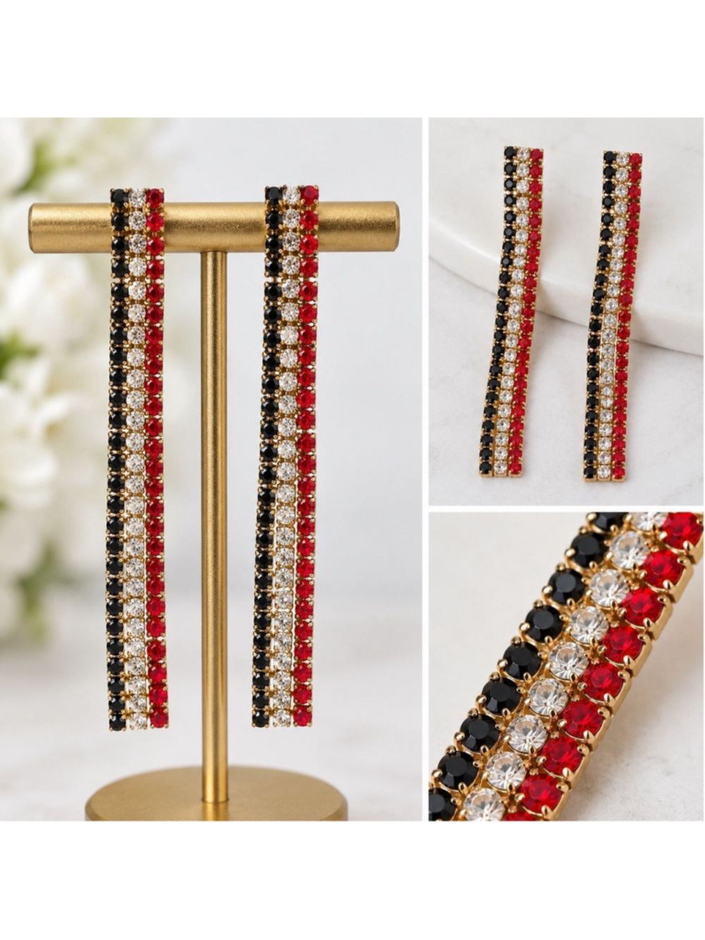 Gold tone G,W,R long earrings